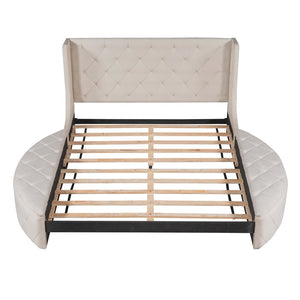 HomeRoots Beige Tufted Velvet Queen Bed Frame - Elegant Upholstered Centerpiece for Stylish Bedroom Retreat 592922