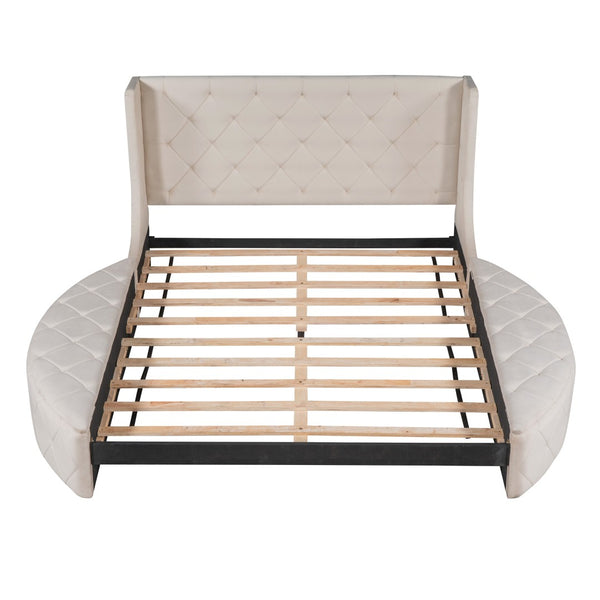 HomeRoots Beige Tufted Velvet Queen Bed Frame - Elegant Upholstered Centerpiece for Stylish Bedroom Retreat 592922