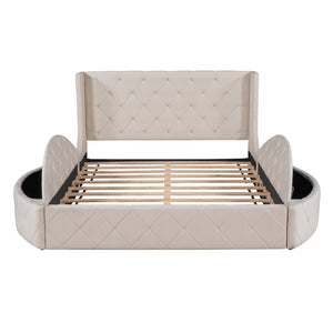 HomeRoots Beige Tufted Velvet Queen Bed Frame - Elegant Upholstered Centerpiece for Stylish Bedroom Retreat 592922