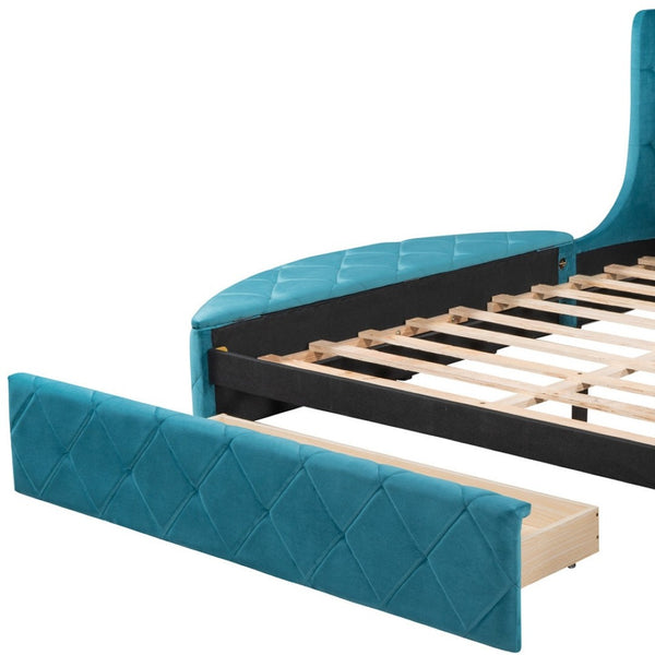 HomeRoots Blue Tufted Velvet Queen Bed Frame - Luxurious Upholstered Design for Modern Bedrooms & Comfort 592923
