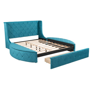 HomeRoots Blue Tufted Velvet Queen Bed Frame - Luxurious Upholstered Design for Modern Bedrooms & Comfort 592923