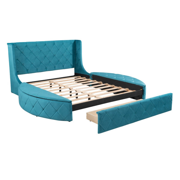 HomeRoots Blue Tufted Velvet Queen Bed Frame - Luxurious Upholstered Design for Modern Bedrooms & Comfort 592923