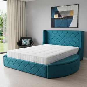 HomeRoots Blue Tufted Velvet Queen Bed Frame - Luxurious Upholstered Design for Modern Bedrooms & Comfort 592923