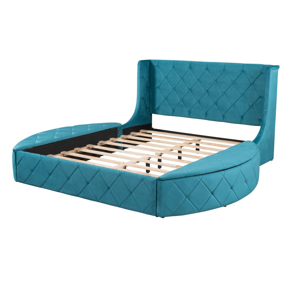 HomeRoots Blue Tufted Velvet Queen Bed Frame - Luxurious Upholstered Design for Modern Bedrooms & Comfort 592923