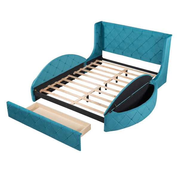 HomeRoots Blue Tufted Velvet Queen Bed Frame - Luxurious Upholstered Design for Modern Bedrooms & Comfort 592923