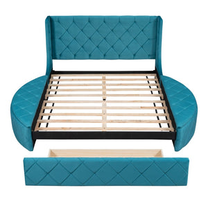 HomeRoots Blue Tufted Velvet Queen Bed Frame - Luxurious Upholstered Design for Modern Bedrooms & Comfort 592923