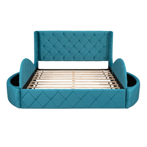 HomeRoots Blue Tufted Velvet Queen Bed Frame - Luxurious Upholstered Design for Modern Bedrooms & Comfort 592923