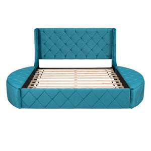 HomeRoots Blue Tufted Velvet Queen Bed Frame - Luxurious Upholstered Design for Modern Bedrooms & Comfort 592923