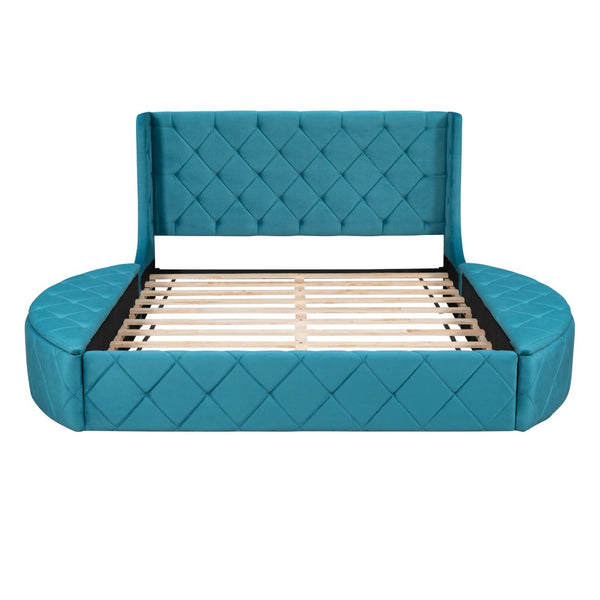 HomeRoots Blue Tufted Velvet Queen Bed Frame - Luxurious Upholstered Design for Modern Bedrooms & Comfort 592923