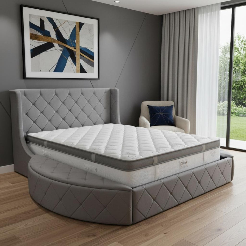 HomeRoots Gray Tufted Velvet Queen Bed Frame – Modern Upholstered Design for Luxurious Comfort & Style 592924