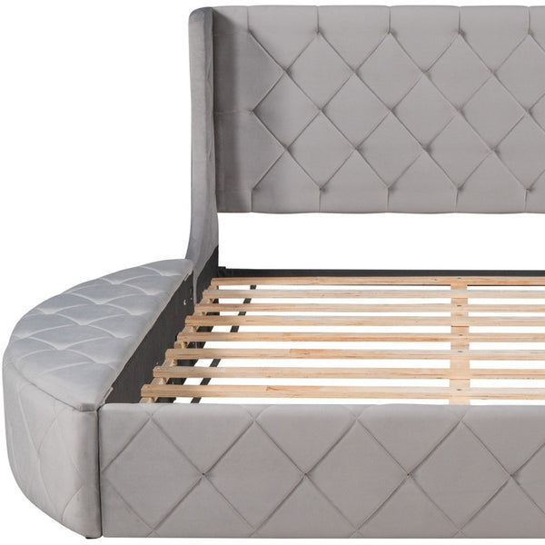 HomeRoots Gray Tufted Velvet Queen Bed Frame – Modern Upholstered Design for Luxurious Comfort & Style 592924