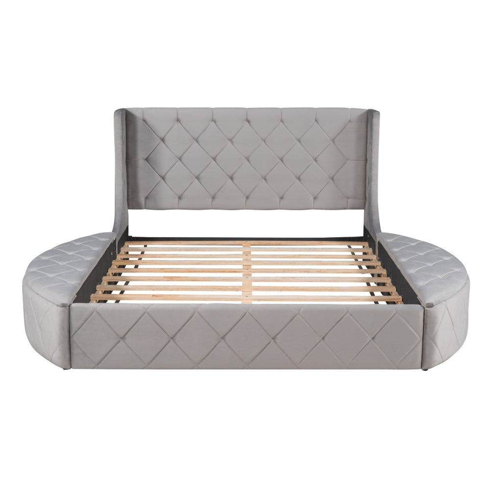 HomeRoots Gray Tufted Velvet Queen Bed Frame – Modern Upholstered Design for Luxurious Comfort & Style 592924