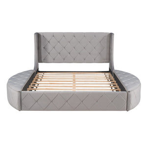HomeRoots Gray Tufted Velvet Queen Bed Frame – Modern Upholstered Design for Luxurious Comfort & Style 592924