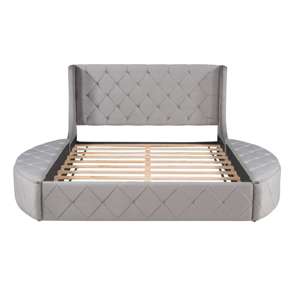 HomeRoots Gray Tufted Velvet Queen Bed Frame – Modern Upholstered Design for Luxurious Comfort & Style 592924