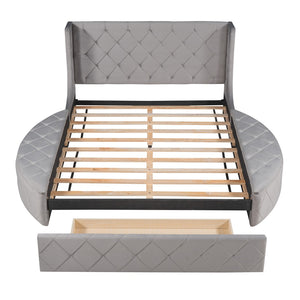 HomeRoots Gray Tufted Velvet Queen Bed Frame – Modern Upholstered Design for Luxurious Comfort & Style 592924