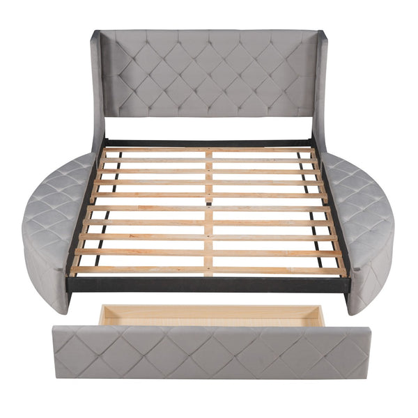 HomeRoots Gray Tufted Velvet Queen Bed Frame – Modern Upholstered Design for Luxurious Comfort & Style 592924