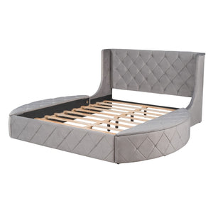 HomeRoots Gray Tufted Velvet Queen Bed Frame – Modern Upholstered Design for Luxurious Comfort & Style 592924