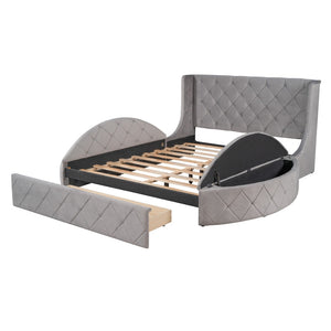 HomeRoots Gray Tufted Velvet Queen Bed Frame – Modern Upholstered Design for Luxurious Comfort & Style 592924