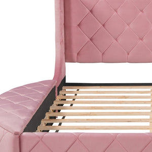 HomeRoots Pink Tufted Velvet Queen Bed Frame - Modern Glam Design with Plush Comfort for Stylish Bedrooms 592925