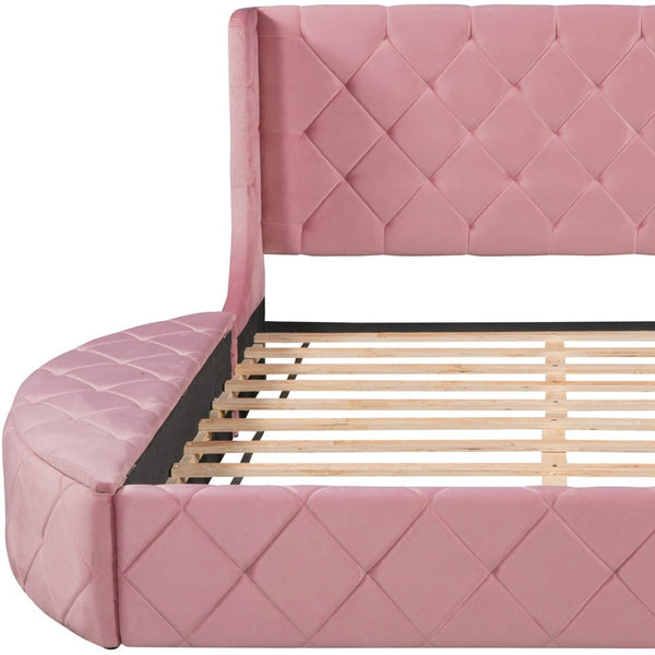HomeRoots Pink Tufted Velvet Queen Bed Frame - Modern Glam Design with Plush Comfort for Stylish Bedrooms 592925