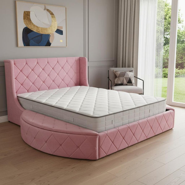 HomeRoots Pink Tufted Velvet Queen Bed Frame - Modern Glam Design with Plush Comfort for Stylish Bedrooms 592925