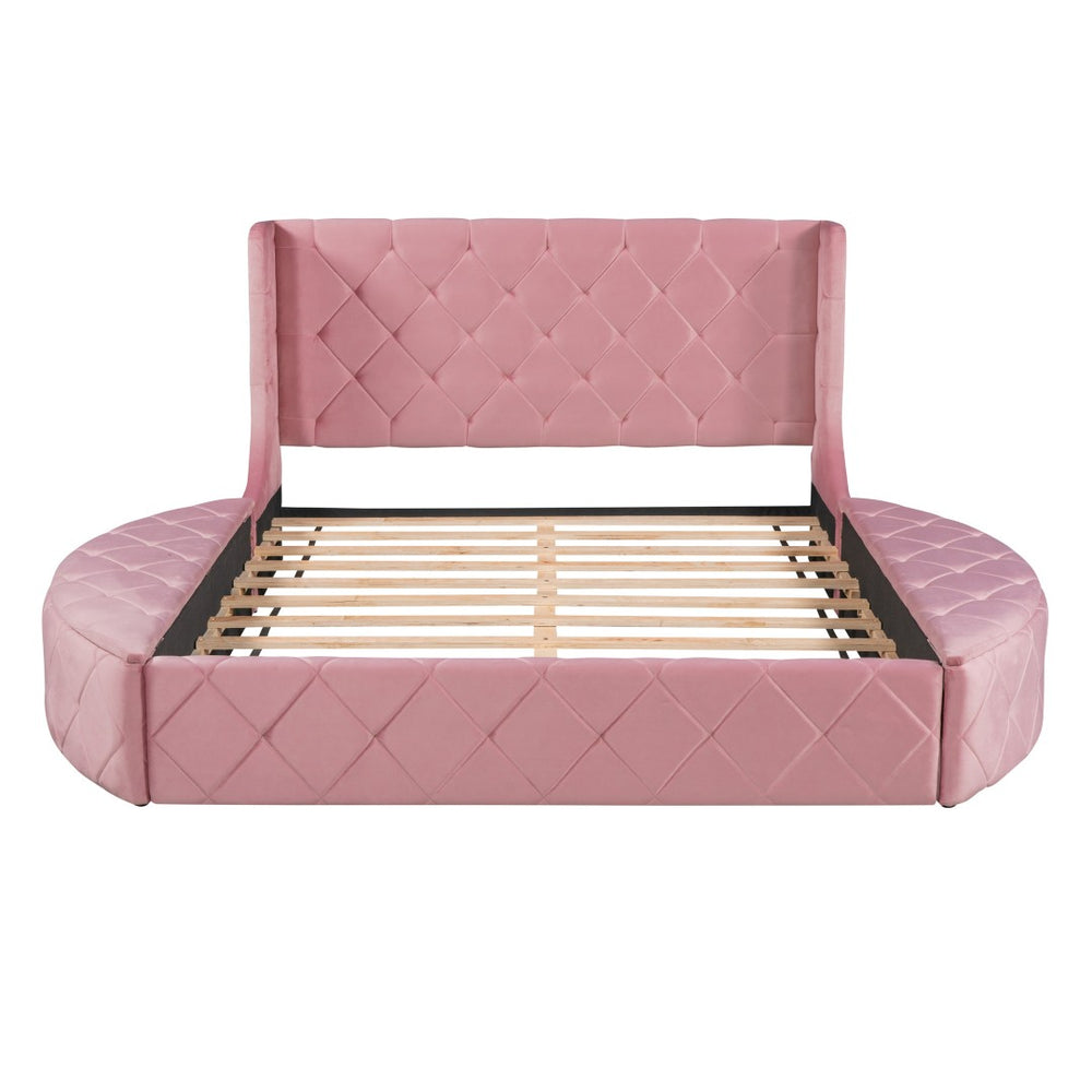 HomeRoots Pink Tufted Velvet Queen Bed Frame - Modern Glam Design with Plush Comfort for Stylish Bedrooms 592925