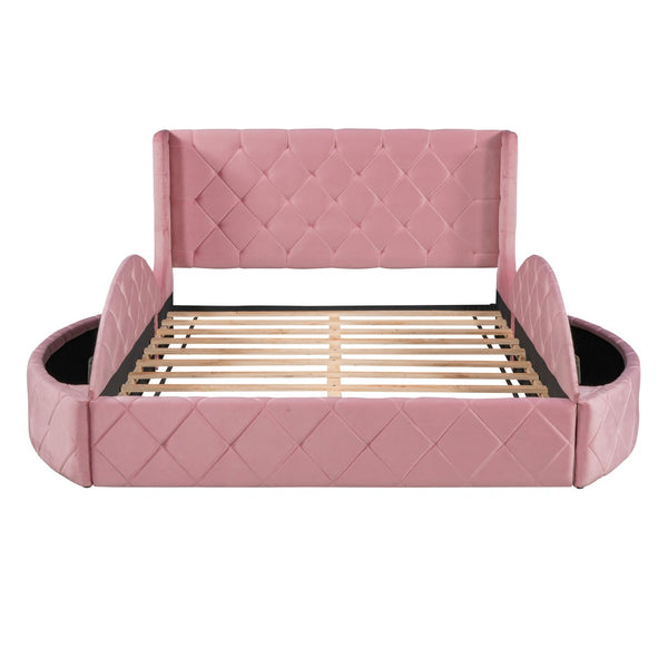 HomeRoots Pink Tufted Velvet Queen Bed Frame - Modern Glam Design with Plush Comfort for Stylish Bedrooms 592925