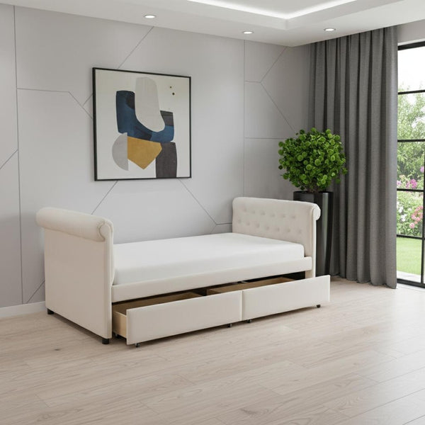 HomeRoots Beige Tufted Faux Leather Day Bed - Elegant Multi-Functional Sofa & Bed for Any Room Decor 592926