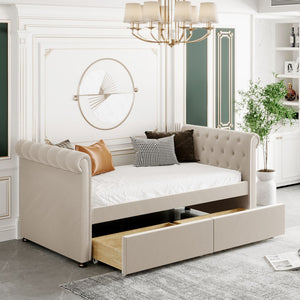 HomeRoots Beige Tufted Faux Leather Day Bed - Elegant Multi-Functional Sofa & Bed for Any Room Decor 592926