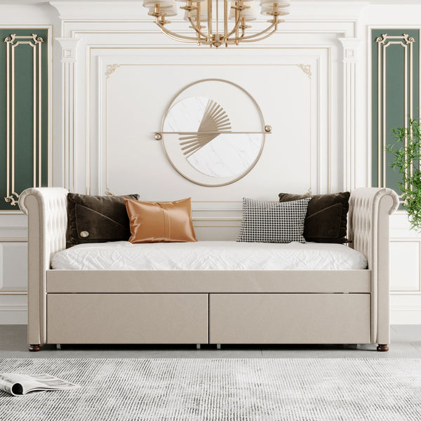 HomeRoots Beige Tufted Faux Leather Day Bed - Elegant Multi-Functional Sofa & Bed for Any Room Decor 592926