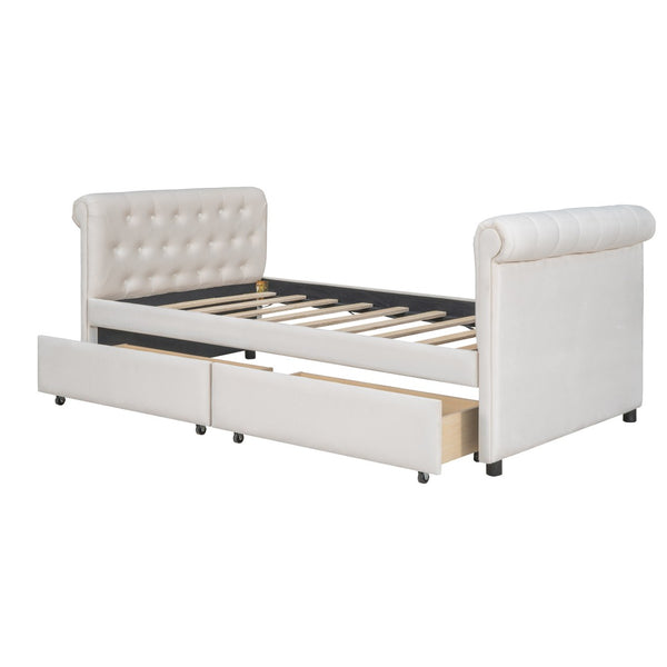 HomeRoots Beige Tufted Faux Leather Day Bed - Elegant Multi-Functional Sofa & Bed for Any Room Decor 592926