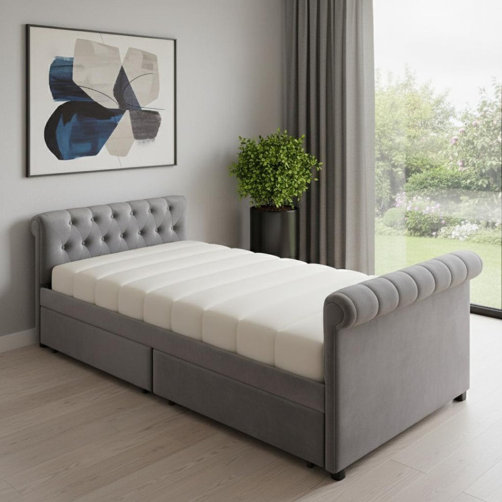 HomeRoots Gray Tufted Faux Leather Day Bed - Stylish Twin Seating & Sleeping Solution for Any Room Decor. 592927