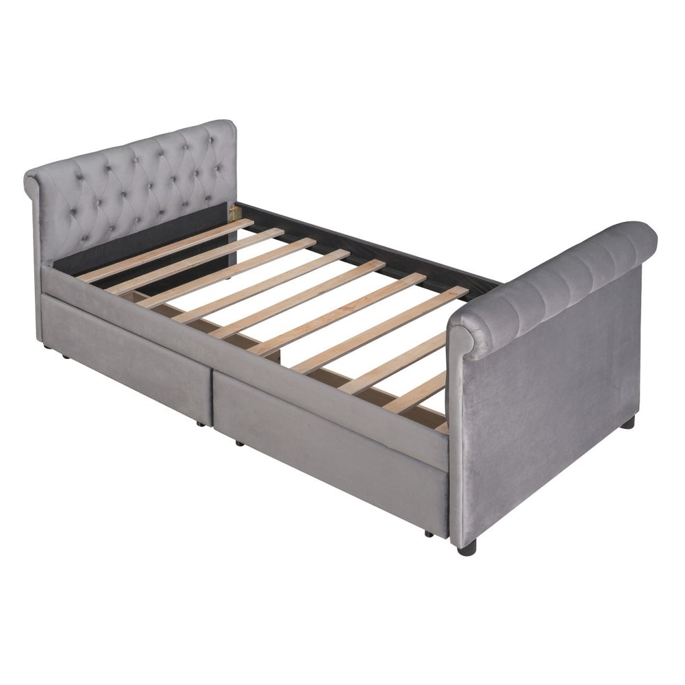 HomeRoots Gray Tufted Faux Leather Day Bed - Stylish Twin Seating & Sleeping Solution for Any Room Decor. 592927