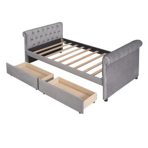 HomeRoots Gray Tufted Faux Leather Day Bed - Stylish Twin Seating & Sleeping Solution for Any Room Decor. 592927