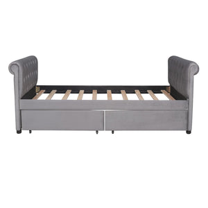 HomeRoots Gray Tufted Faux Leather Day Bed - Stylish Twin Seating & Sleeping Solution for Any Room Decor. 592927