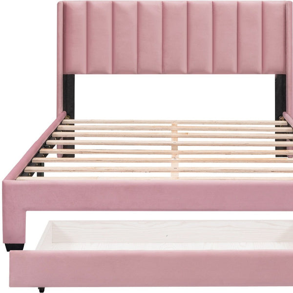 HomeRoots Pink Tufted Velvet Queen Bed Frame - Stylish Upholstered Centerpiece for Modern Bedrooms & Comfort 592928
