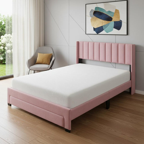 HomeRoots Pink Tufted Velvet Queen Bed Frame - Stylish Upholstered Centerpiece for Modern Bedrooms & Comfort 592928