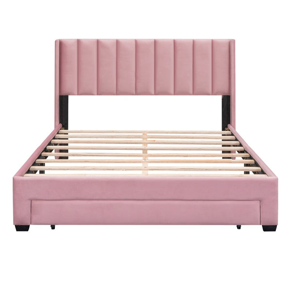 HomeRoots Pink Tufted Velvet Queen Bed Frame - Stylish Upholstered Centerpiece for Modern Bedrooms & Comfort 592928