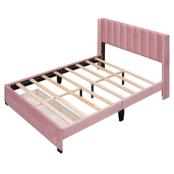 HomeRoots Pink Tufted Velvet Queen Bed Frame - Stylish Upholstered Centerpiece for Modern Bedrooms & Comfort 592928