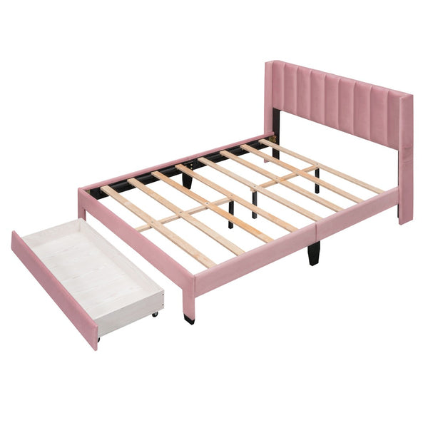 HomeRoots Pink Tufted Velvet Queen Bed Frame - Stylish Upholstered Centerpiece for Modern Bedrooms & Comfort 592928