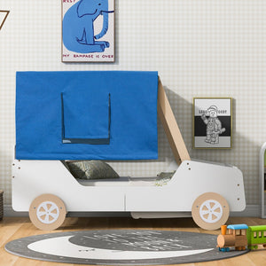 HomeRoots White Wood Twin Car Bed - Playful Design, Sturdy Construction & Modern Style for Kids' Bedrooms! 592929