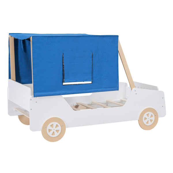 HomeRoots White Wood Twin Car Bed - Playful Design, Sturdy Construction & Modern Style for Kids' Bedrooms! 592929