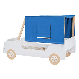 HomeRoots White Wood Twin Car Bed - Playful Design, Sturdy Construction & Modern Style for Kids' Bedrooms! 592929