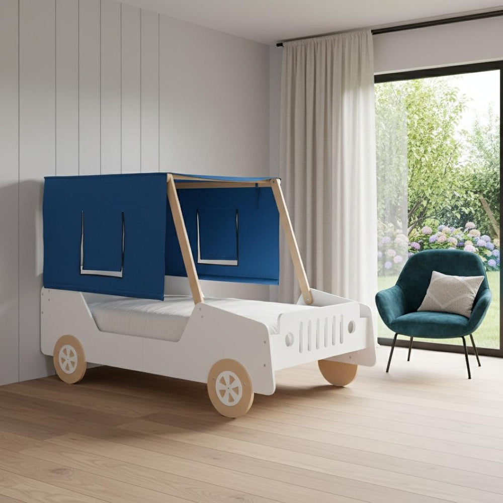 HomeRoots White Wood Twin Car Bed - Playful Design, Sturdy Construction & Modern Style for Kids' Bedrooms! 592929