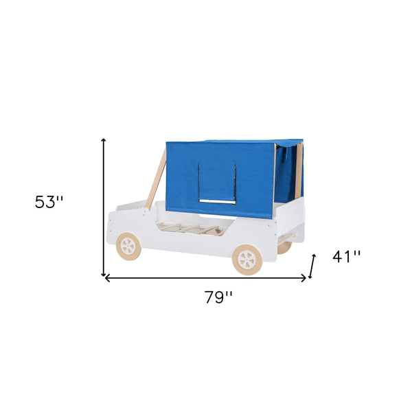 HomeRoots White Wood Twin Car Bed - Playful Design, Sturdy Construction & Modern Style for Kids' Bedrooms! 592929