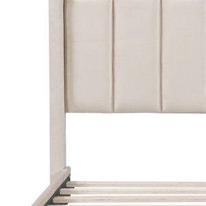 HomeRoots Beige Tufted Velvet Full Bed Frame with Storage Drawer - Elegant Design for Modern Bedrooms 592930