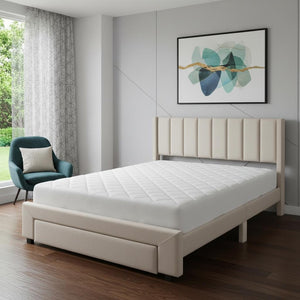 HomeRoots Beige Tufted Velvet Full Bed Frame with Storage Drawer - Elegant Design for Modern Bedrooms 592930