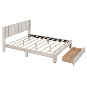 HomeRoots Beige Tufted Velvet Full Bed Frame with Storage Drawer - Elegant Design for Modern Bedrooms 592930