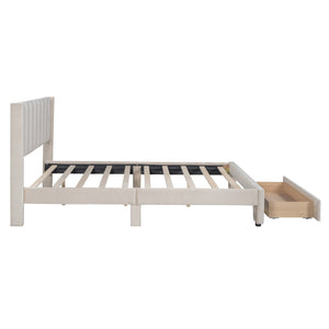 HomeRoots Beige Tufted Velvet Full Bed Frame with Storage Drawer - Elegant Design for Modern Bedrooms 592930