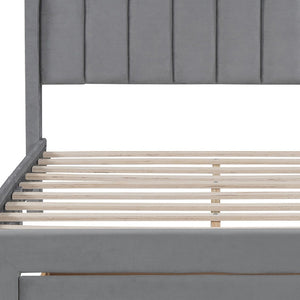 HomeRoots Gray Tufted Velvet Full Bed Frame with Drawer – Stylish, Cozy, and Functional Storage Solution! 592931